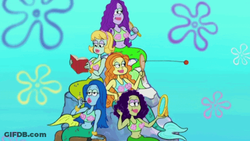 A Group Of Mermaids Are Sitting On Top Of Each Other GIF