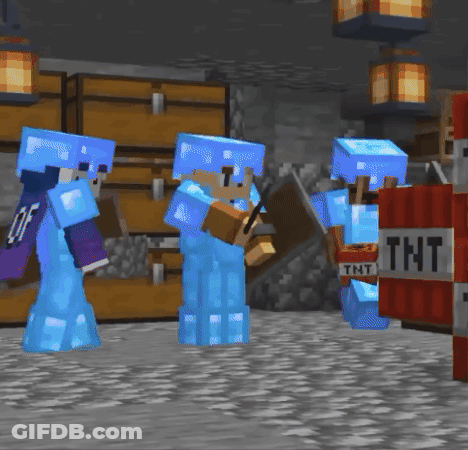 A Group Of Minecraft Characters Are Standing Next To A Tnt Container GIF