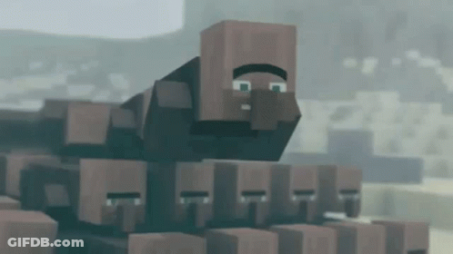 A Group Of Minecraft Villagers Are Standing Next To Each Other In A Field . GIF