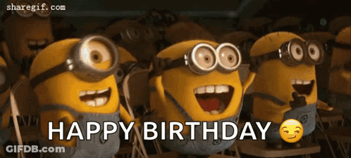 A Group Of Minions Are Celebrating A Birthday With The Words Happy Birthday GIF