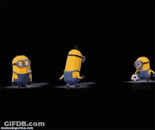 A Group Of Minions Are Dancing In A Line On A Black Background . GIF