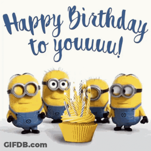 A Group Of Minions Are Standing Around A Cupcake With Candles And The Words Happy Birthday To Youuuu GIF