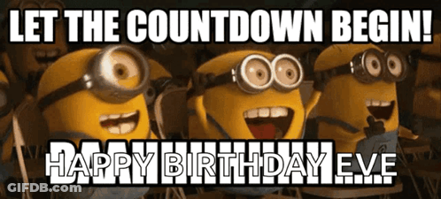 A Group Of Minions Are Standing In Front Of A Sign That Says Let The Countdown Begin GIF