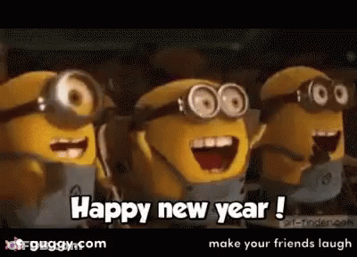 A Group Of Minions Are Standing Next To Each Other And Saying Happy New Year GIF