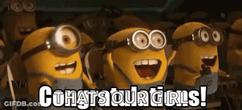 A Group Of Minions Are Standing Next To Each Other And Shouting Congratulations To Their Girls . GIF