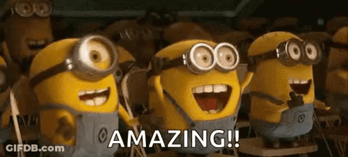 A Group Of Minions Are Standing Next To Each Other In A Classroom With Their Mouths Open . GIF
