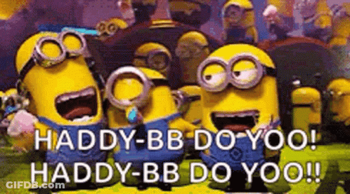 A Group Of Minions Are Standing Next To Each Other With Their Mouths Open . GIF