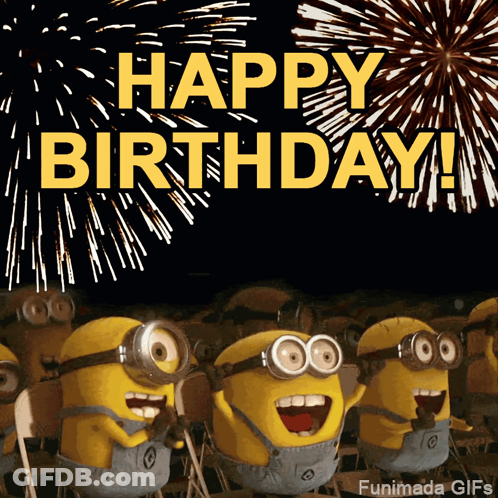 A Group Of Minions Are Watching Fireworks And Saying " Happy Birthday " GIF