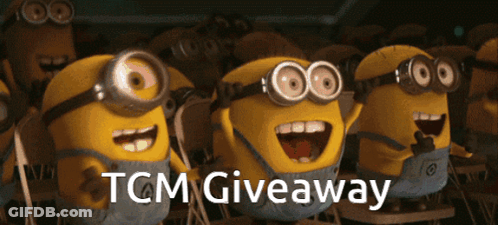 A Group Of Minions Sitting In Chairs With The Words Tcm Giveaway Written On The Bottom GIF