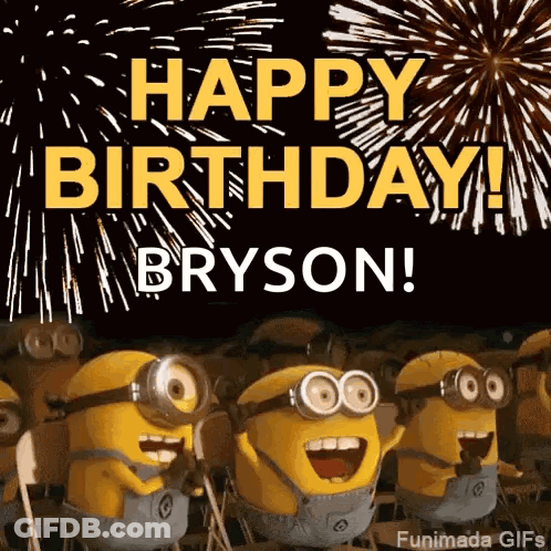 A Group Of Minions Standing In Front Of A Fireworks Display . GIF