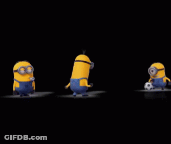 A Group Of Minions Standing Next To Each Other On A Black Background GIF