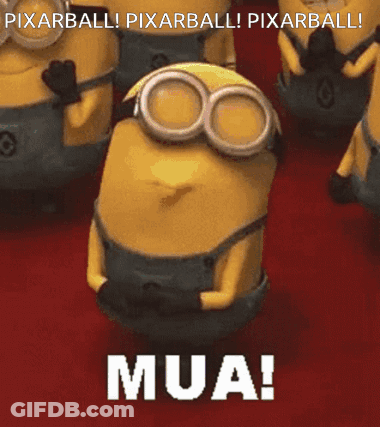 A Group Of Minions Standing Next To Each Other With A Caption That Says Mua GIF