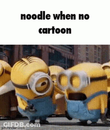 A Group Of Minions Standing Next To Each Other With The Words Noodle When No Cartoon GIF