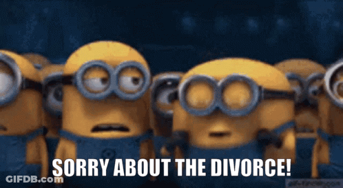 A Group Of Minions Wearing Goggles With The Words Sorry About The Divorce On The Bottom GIF