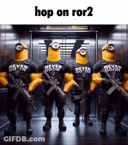 A Group Of Minions Wearing Never Goon Shirts GIF