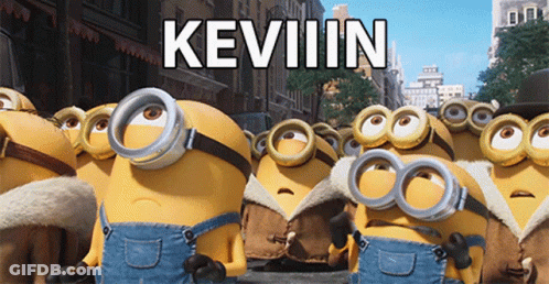 A Group Of Minions With The Name Kevin On The Top GIF