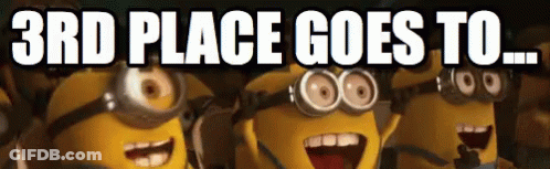 A Group Of Minions With The Words " 3Rd Place Goes To " Behind Them GIF