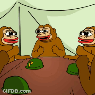 A Group Of Monkeys Are Sitting Around A Table With Green Helmets That Say P GIF
