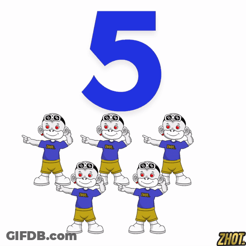 A Group Of Monkeys Are Standing In Front Of The Number Five GIF