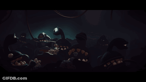 A Group Of Monsters Are Eating Popcorn And Watching A Movie GIF