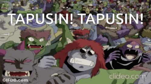 A Group Of Monsters With The Words Tapusin Tapusin GIF