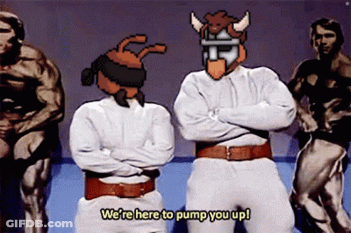 A Group Of Muscular Men Are Standing Next To Each Other And One Of Them Says We 'Re Here To Pump You Up . GIF