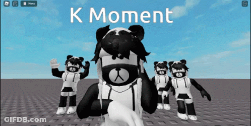 A Group Of Panda Bears Are Standing In Front Of A Sign That Says " K Moment " GIF