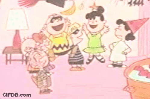 A Group Of Peanuts Characters Are Gathered Together In A Room GIF