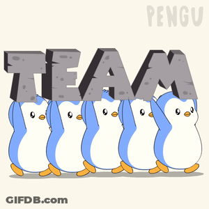 A Group Of Penguins Holding The Word Team GIF