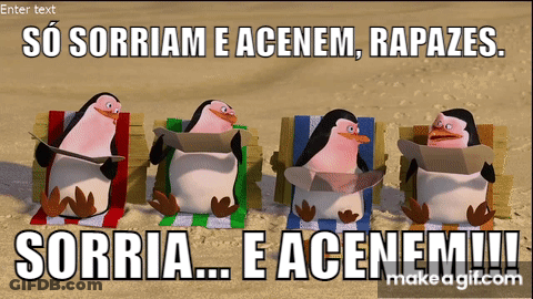 A Group Of Penguins Sitting On A Beach With The Words So Sorriram E Acenem Rapazes Written Above Them GIF