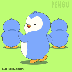 A Group Of Penguins Standing Next To Each Other With The Word Pengu In The Background GIF
