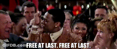 A Group Of People Applauding With The Words Free At Last Free At Last Written On The Bottom GIF
