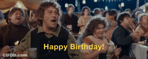 A Group Of People Are Celebrating A Birthday With The Words " Happy Birthday " On The Bottom GIF