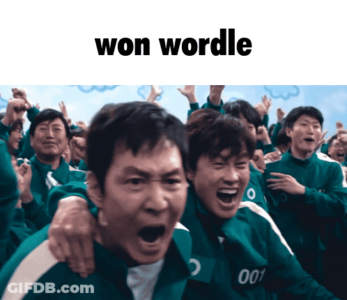 A Group Of People Are Celebrating With The Words Won Wordle GIF