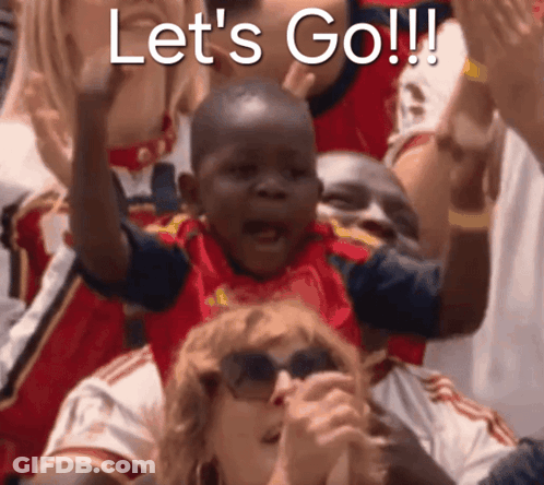 A Group Of People Are Cheering With The Words Let 'S Go GIF