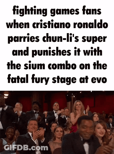A Group Of People Are Clapping In A Theater And The Caption Says Fighting Games Fans When Cristiano Ronaldo GIF