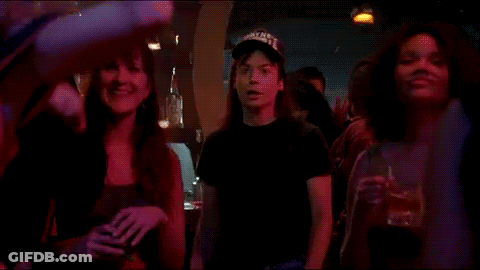 A Group Of People Are Dancing And The Word Schwing Is On The Bottom GIF