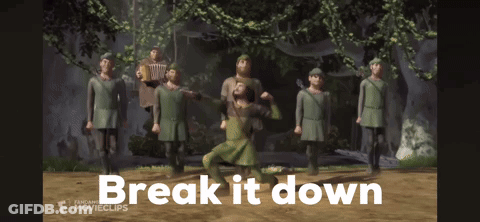 A Group Of People Are Dancing And The Words Break It Down Are On The Screen GIF