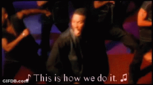 A Group Of People Are Dancing And The Words This Is How We Do It GIF