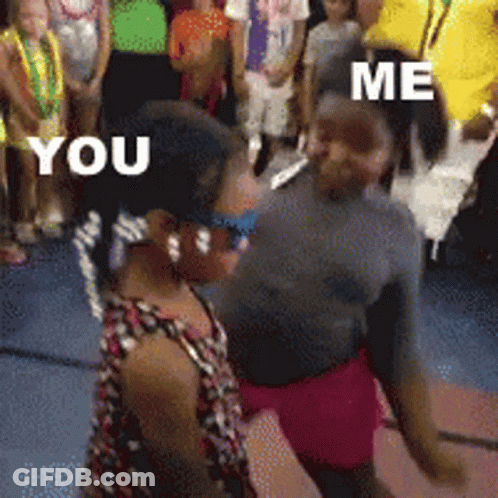 A Group Of People Are Dancing And The Words You And Me Are Visible GIF