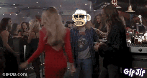 A Group Of People Are Dancing In A Bar With A Gif Jif Written On The Bottom GIF
