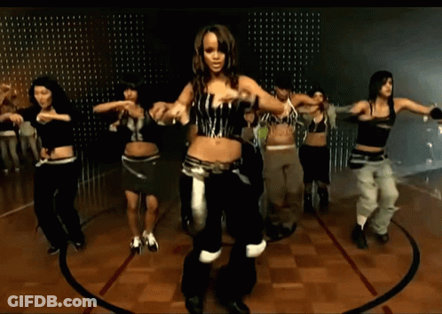 A Group Of People Are Dancing In A Circle On A Wooden Floor GIF