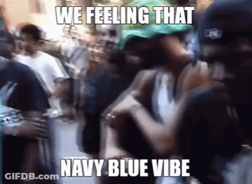 A Group Of People Are Dancing In A Crowd And The Caption Says We Feeling That Navy Blue Vibe . GIF