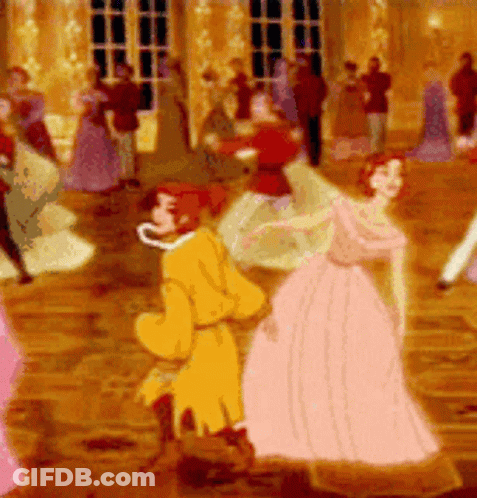 A Group Of People Are Dancing In A Room And One Of Them Is Wearing A Yellow Coat GIF
