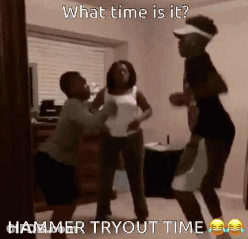 A Group Of People Are Dancing In A Room With The Caption " What Time Is It " GIF