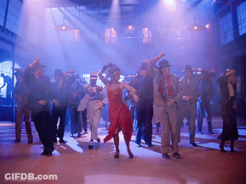 People Dancing In Room With Thriller Glitter GIF