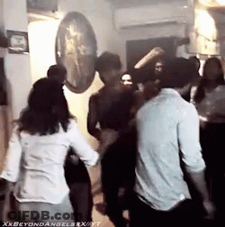 A Group Of People Are Dancing In A Room With The Words Xxbeyondangelsxxx Written On The Bottom GIF