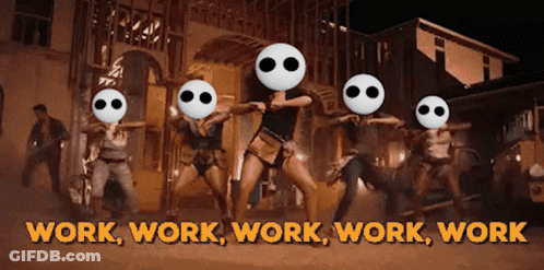 A Group Of People Are Dancing In A Video That Says Work Work Work Work Work GIF