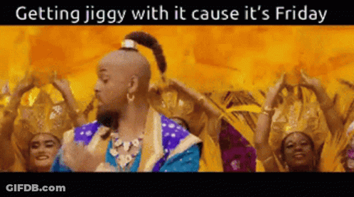 A Group Of People Are Dancing In Front Of A Fire With The Words Getting Jiggy With It Cause It 'S Friday Written Above T GIF