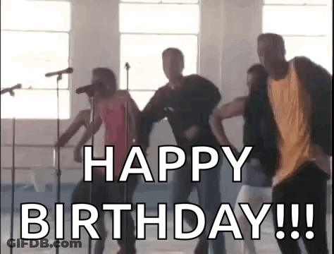 A Group Of People Are Dancing In Front Of A Microphone And Singing . GIF
